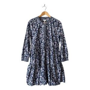 J. Crew Factory Floral Blue Tiered Lined Mini Dress Medium